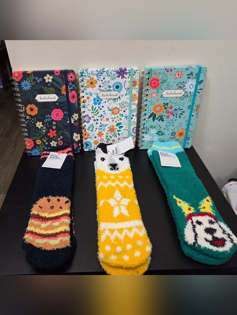 New EGOUT Floral Journals & NWT Cozy Fuzzy Socks Gift Set Bundle (6 Items)
